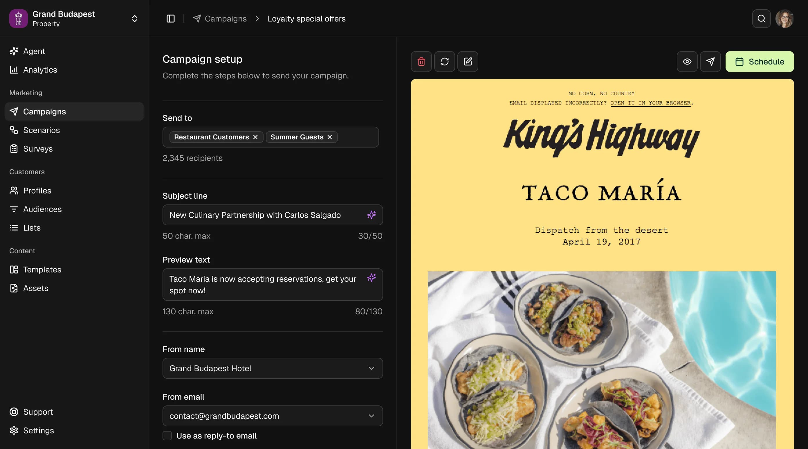 Campaigns product view