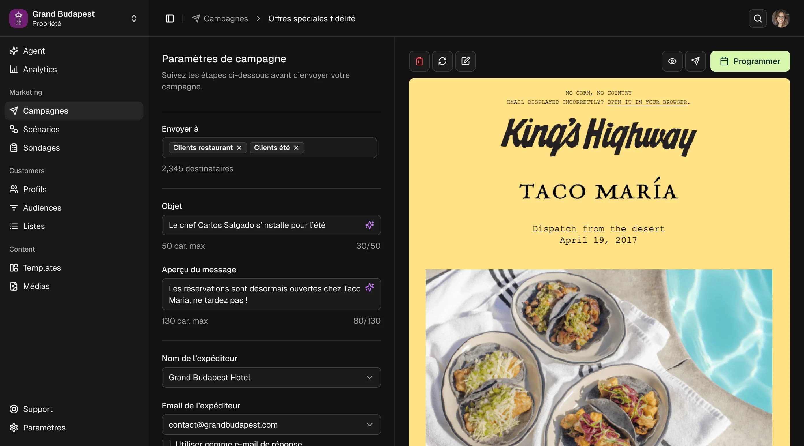 Campagnes product view
