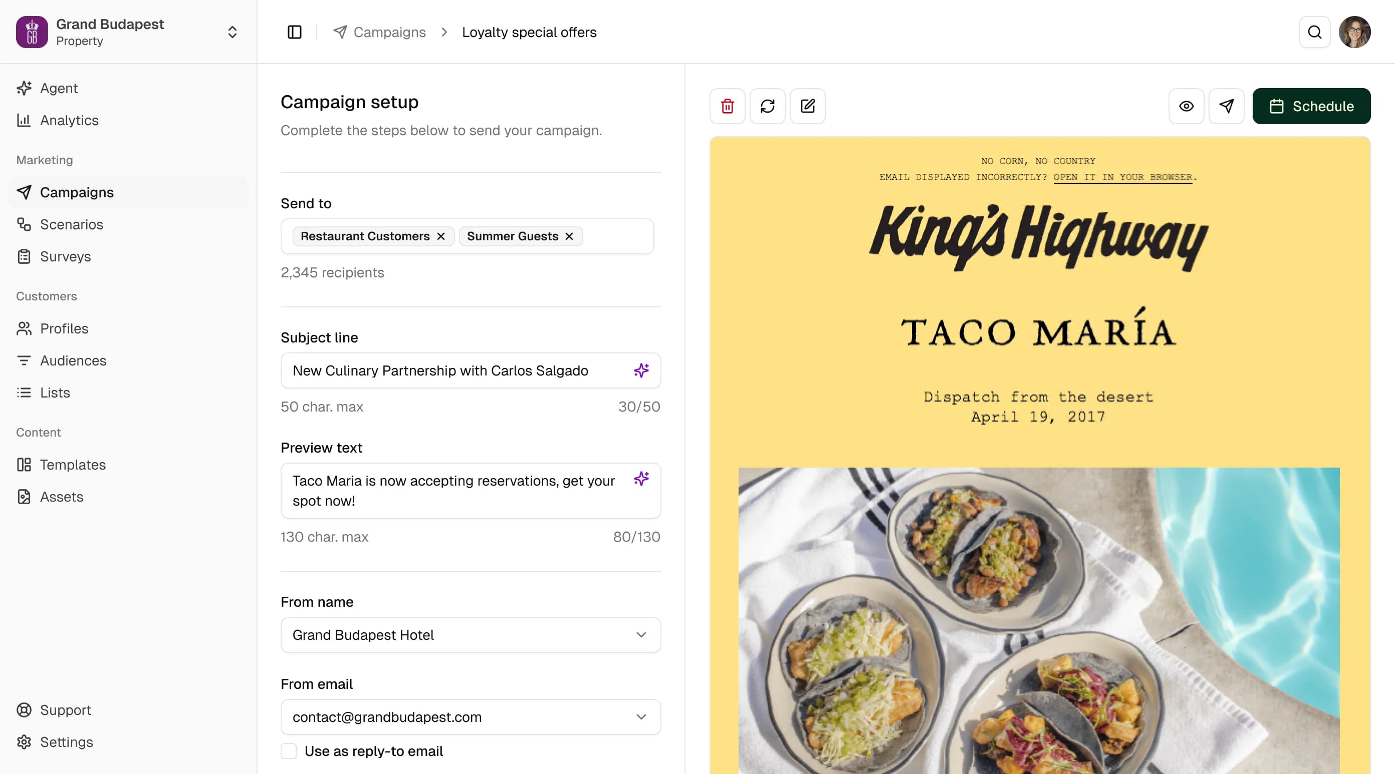 Campaigns product view