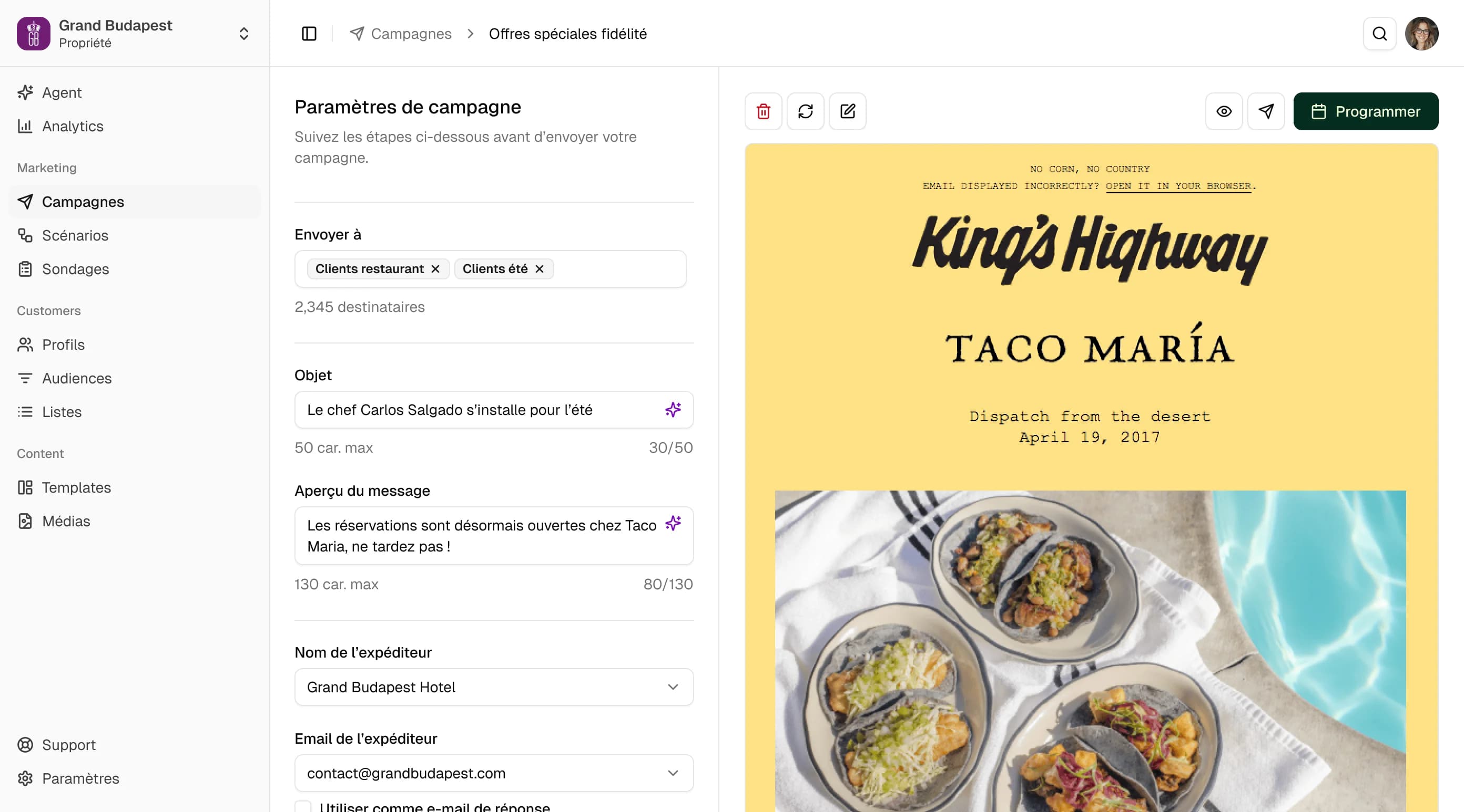 Campagnes product view