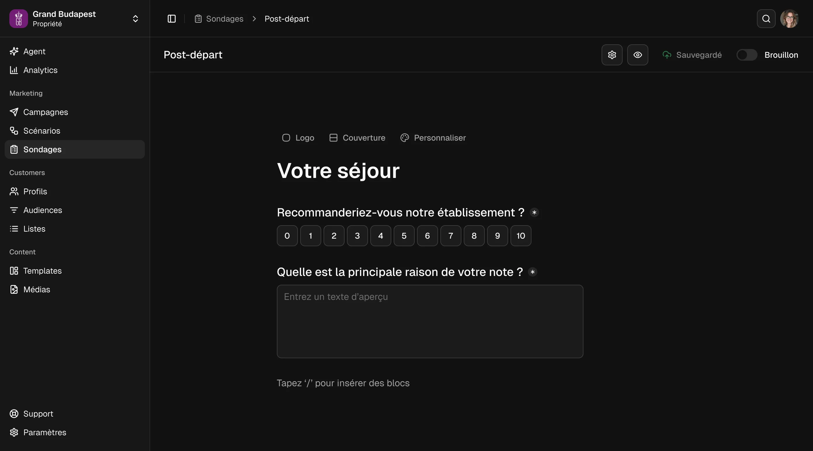 Sondages product view