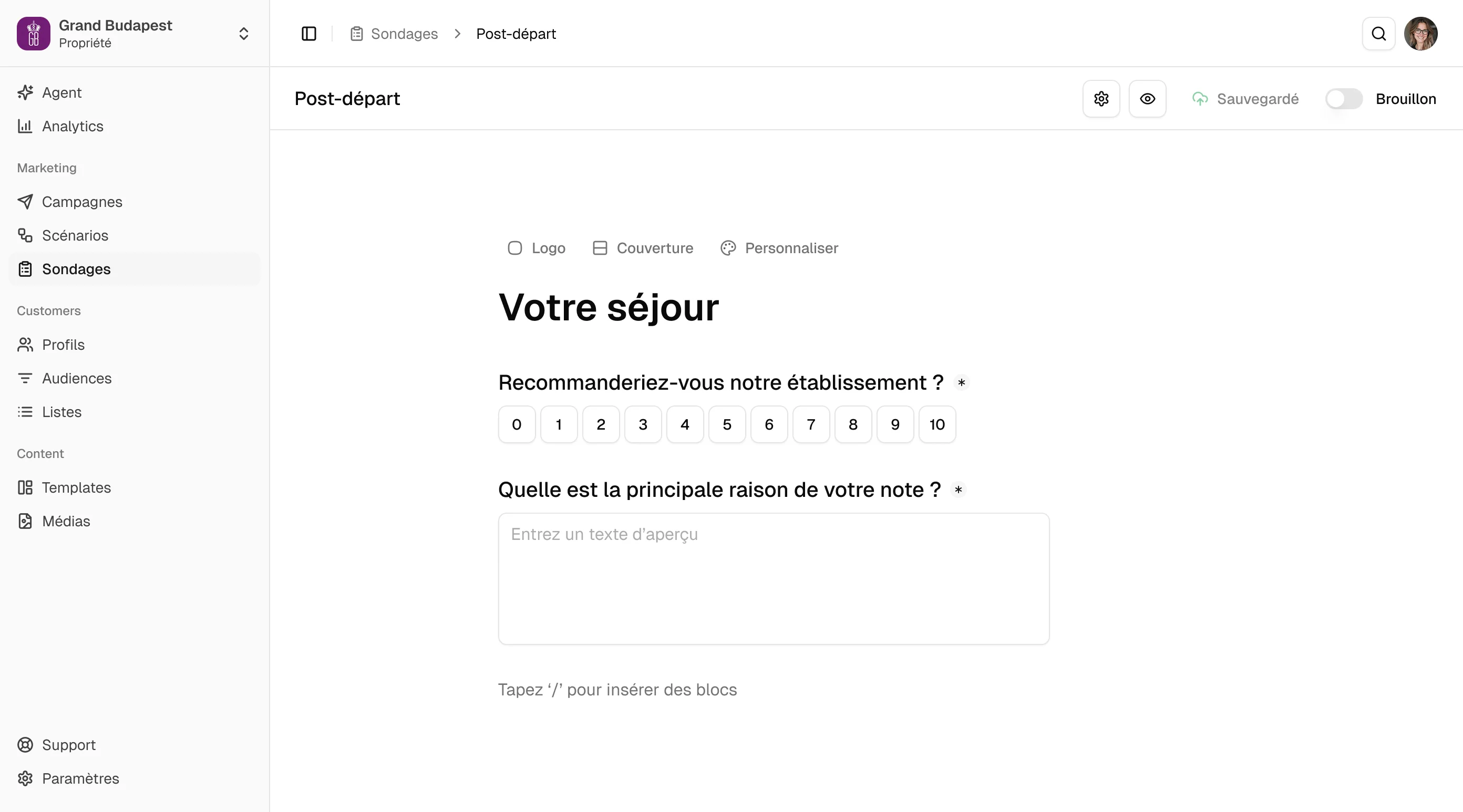 Sondages product view