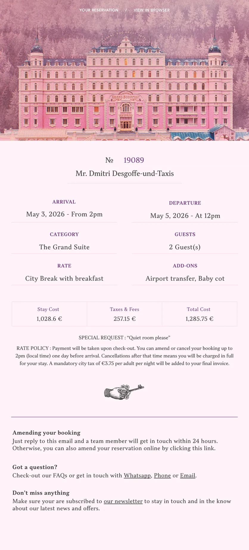 Pre-arrival email preview